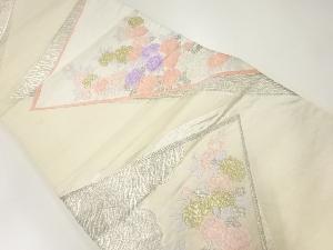 アンティーク　色紙に牡丹模様織出し袋帯（材料）